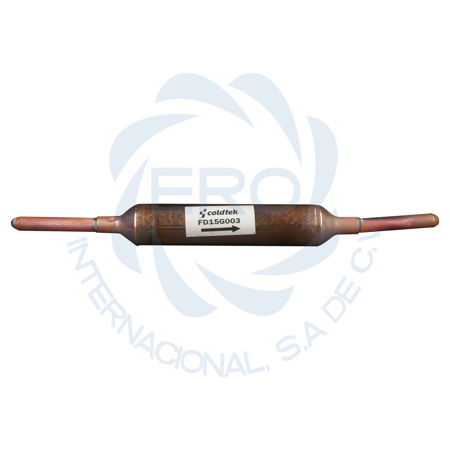 Filtro deshidratador soldable para refrigerador volumen 15gr 1 entrada 1 salida, con colillas largas